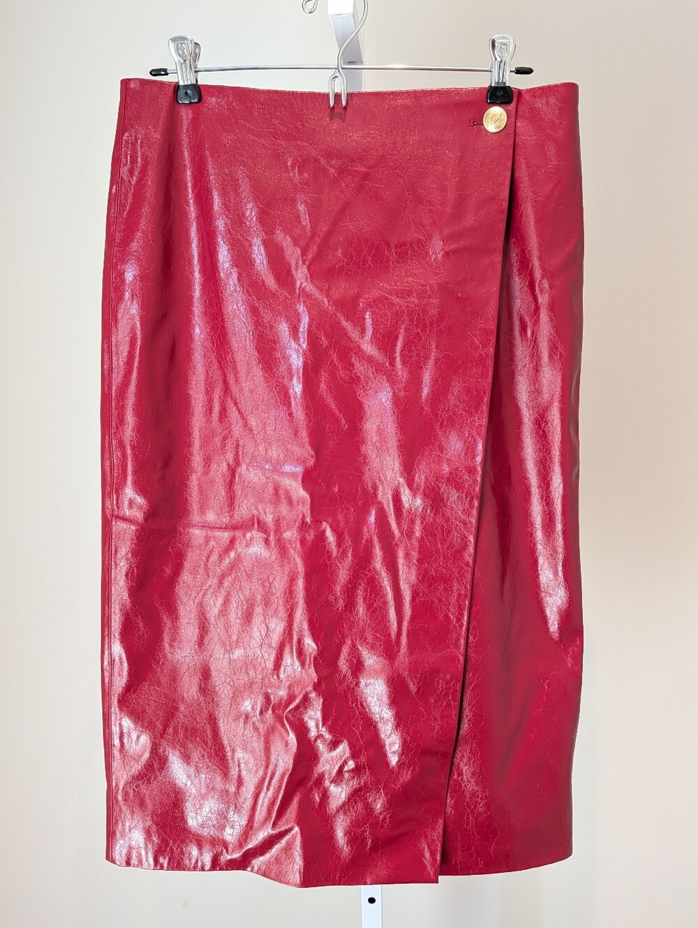 NWT J. Crew Collection Faux Patent Leather Wrap Skirt Red Pleather Sz 6 CF935